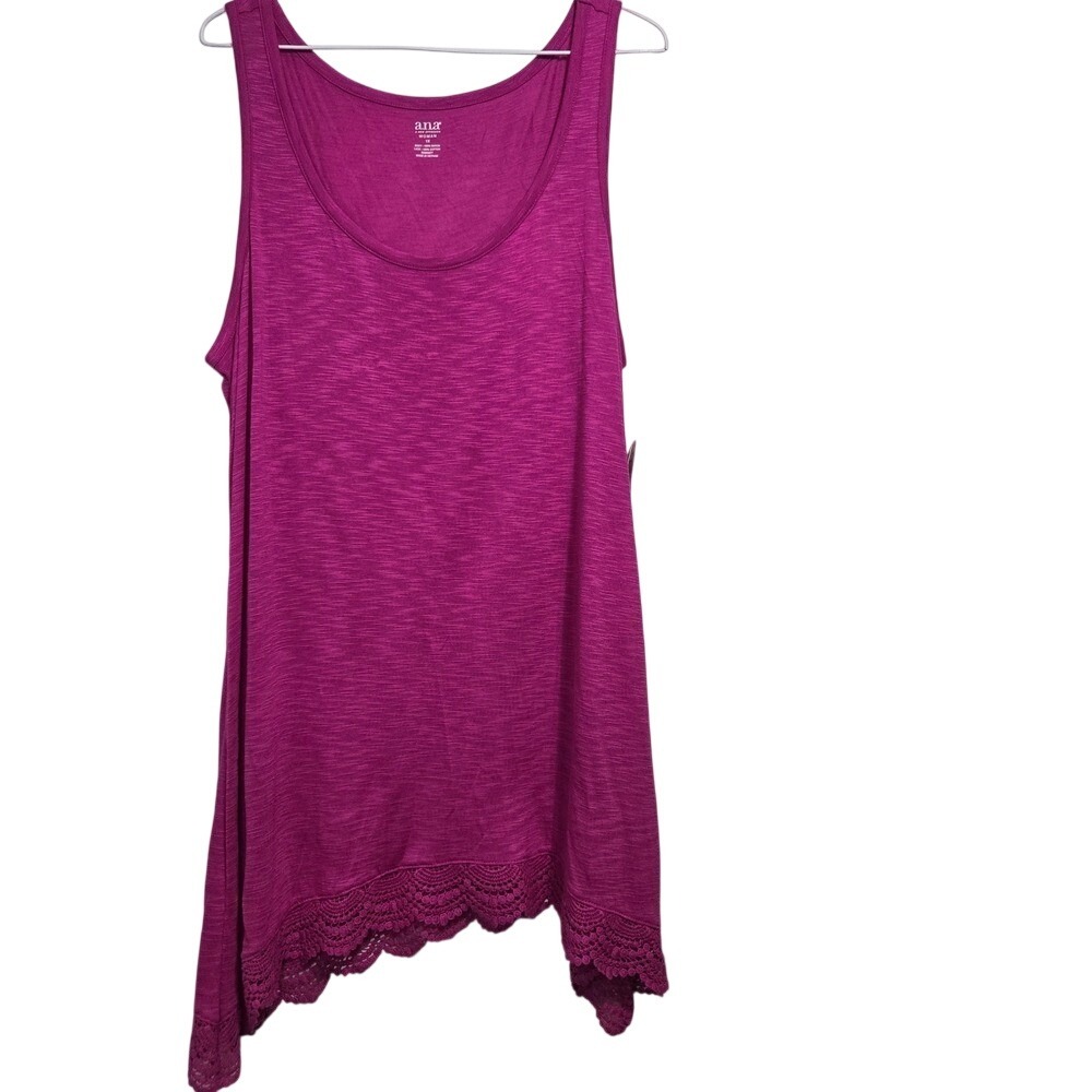 ANA A NEW APPROACH NWT 1X FRENCH FUSCHIA TANK TOP LACE TRIM TUNIC